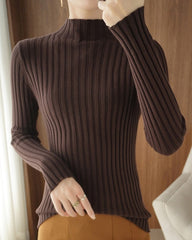 White Ribbed Mock Neck Sweater