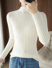 White Ribbed Mock Neck Sweater