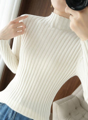 White Ribbed Mock Neck Sweater