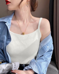 Beige Ribbed Sling Top