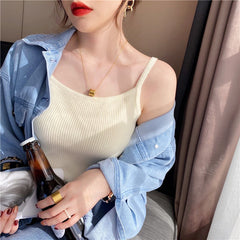 Beige Ribbed Sling Top