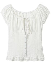 White Ruched Off-Shoulder Button Top