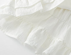 White Ruched Off-Shoulder Button Top
