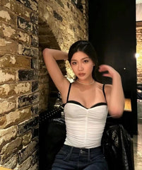 White Ruched Two-Piece Illusion Sling Top