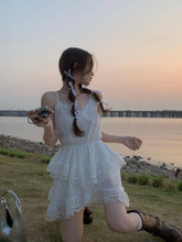 White Ruffle Lace Sling Dress