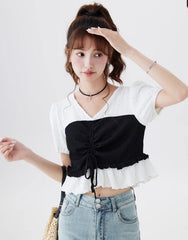 White Ruffled Drawstring T-Shirt