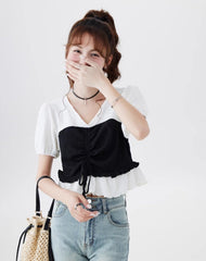White Ruffled Drawstring T-Shirt