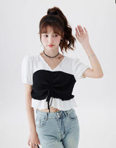 White Ruffled Drawstring T-Shirt