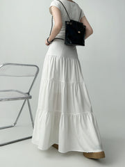 White Ruffled Flared Midi Skirt For Curvy Shape