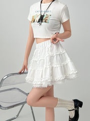 White Ruffled High Waist A Line Skirt