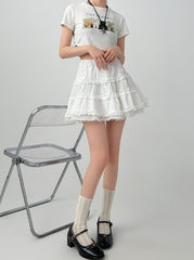 White Ruffled High Waist A Line Skirt