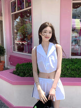 White Sailor Collar Crop Top And Skirt Set