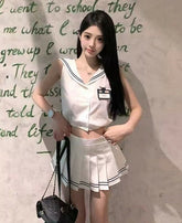White Sailor Collar Crop Top