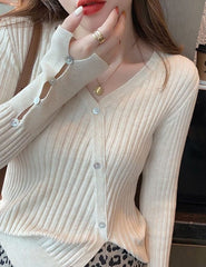 White Slanted Buttons Knitted Cardigan