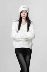 White Soft Knit Vneck Sweater