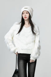 White Soft Knit Vneck Sweater