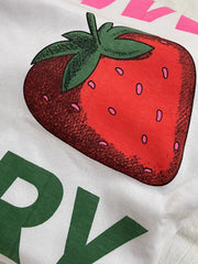 White Strawberry Print Raglan T-Shirt
