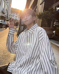 White Striped Oversized Collared Shirt