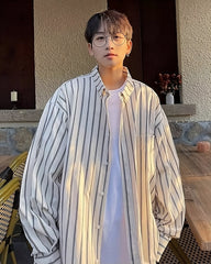 White Striped Oversized Collared Shirt
