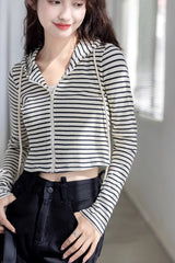 White Striped Slim Fit Hooded Jacket