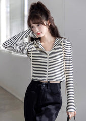 White Striped Slim Fit Hooded Jacket