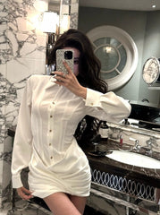 White Structured Collared Shirt Dress