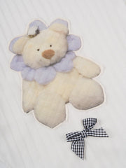 White Teddy Bear Print Bow Tie Sweater