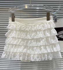 White Tiered Lace Mini Skirt