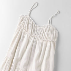 White Tiered Pleated Sling Dress