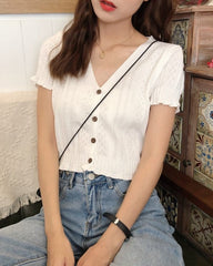 White V-Neck Short Sleeves Cardigan