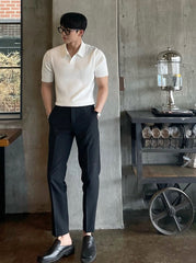 White Wide Ribbed Polo Shirt