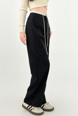 Wide Leg High Waist Black Casual Trousers