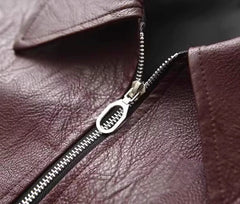 Wine Brown Faux Leather Zip-Up Jacket