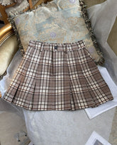Brown Plaid Pleated Mini Skirt