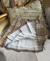 Brown Plaid Pleated Mini Skirt