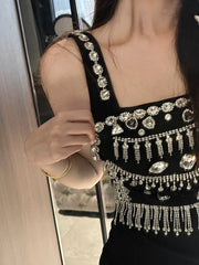 Rhinestone Bejeweled Black Dress