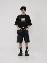 Black Mid-Length Tattered Denim Shorts