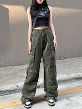 Army Green Multi-Pocket Cargo Jeans