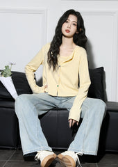 Yellow Cardigan And Tank Top Set Long Sleeve