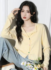 Yellow Cardigan And Tank Top Set Long Sleeve