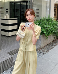 Yellow Casual Relaxed Fit Wide Leg Pants Set