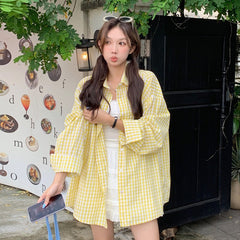 Yellow Checkered Oversized Shirt