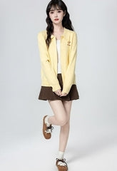 Yellow Double Zip Embroidered Collar Cardigan Jacket