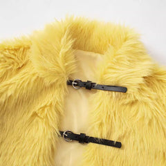 Yellow Faux Fur Short Sleeves Cropped Bolero