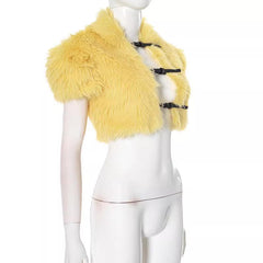 Yellow Faux Fur Short Sleeves Cropped Bolero