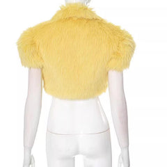 Yellow Faux Fur Short Sleeves Cropped Bolero
