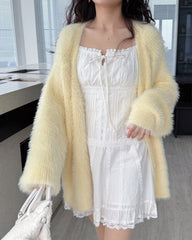 Yellow Fluffy Soft Knit Cardigan