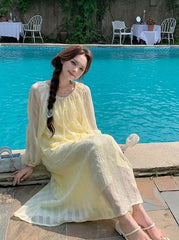 Yellow Fufu Lace Up Long Sleeve Top Skirt Set