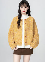 Yellow Knit Cardigan Sweater Loose Fit Cropped Design