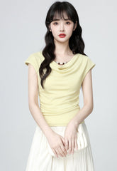 Yellow Ruched Waist Short Sleeve Top